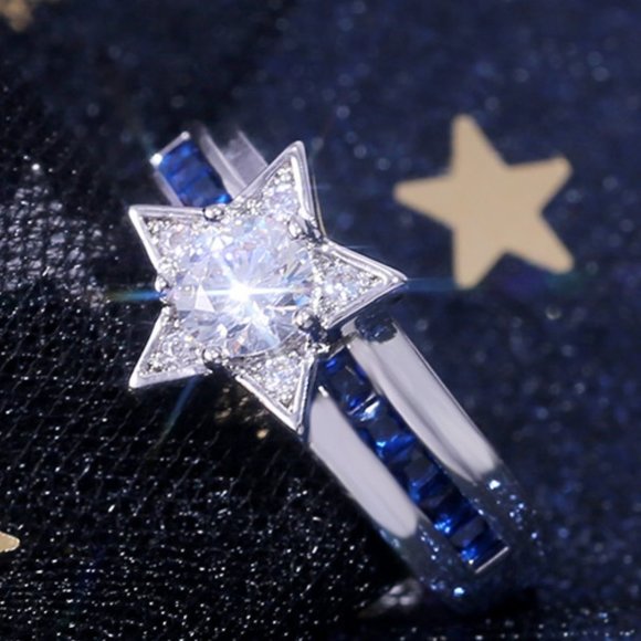 Jewelry - 💕Elegant Blue Crystal Ring Lovely CZ Star Bague Ring, GPMB1500